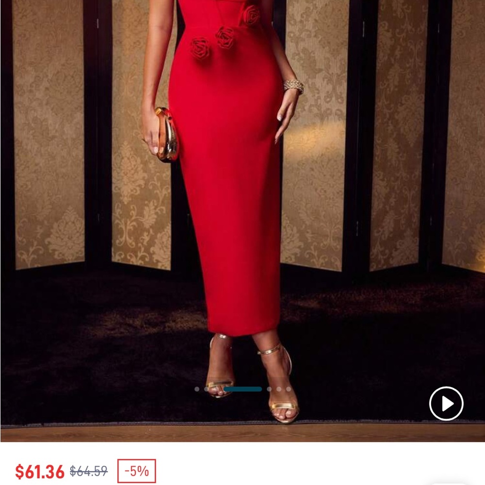 MOTF Red Midi Dress with Floral Accents